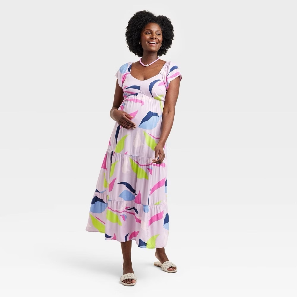 Isabel Maternity Multicolor Printed Tiered Midi Flutter Dress